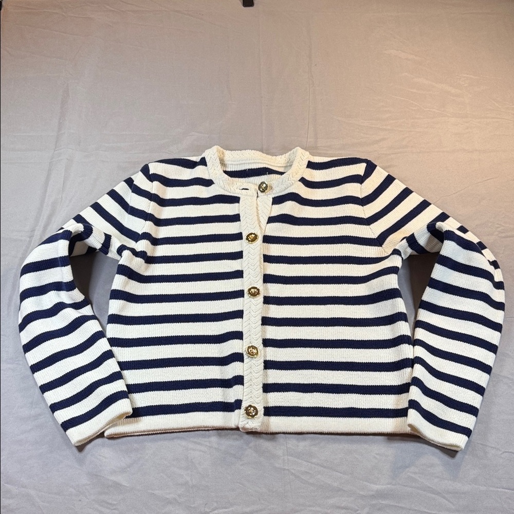 100% Cotton Striped Navy and White Women's Sweater